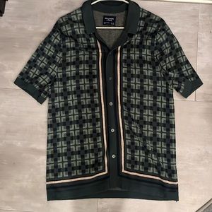 Abercrombie and Fitch Green Pattern Stitch Button-Through Sweater Polo